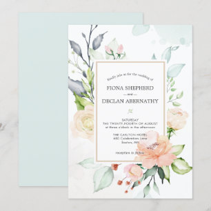 Invitation Elégante aquarelle Blush Rose Floral Mariage Invit
