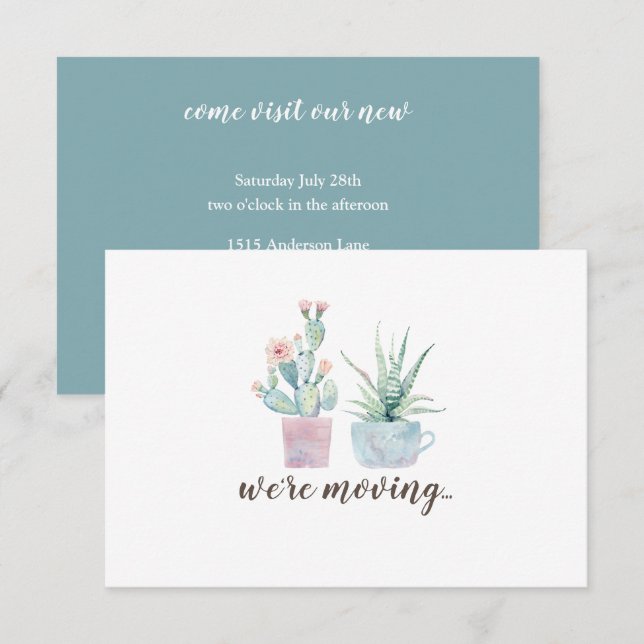 Invitation Elégante aquarelle Boho Desert Cactus Succulent (Devant / Derrière)