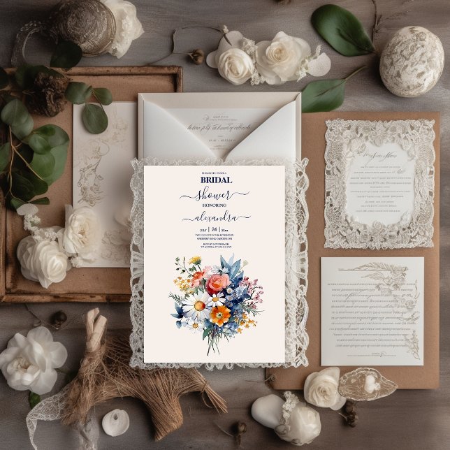 Invitation Elégante aquarelle Boho Floral Bridal (Créateur téléchargé)