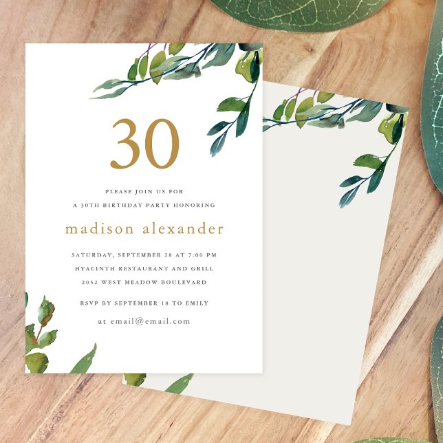 Invitation Elégante aquarelle Botanique 30e anniversaire (Créateur téléchargé)