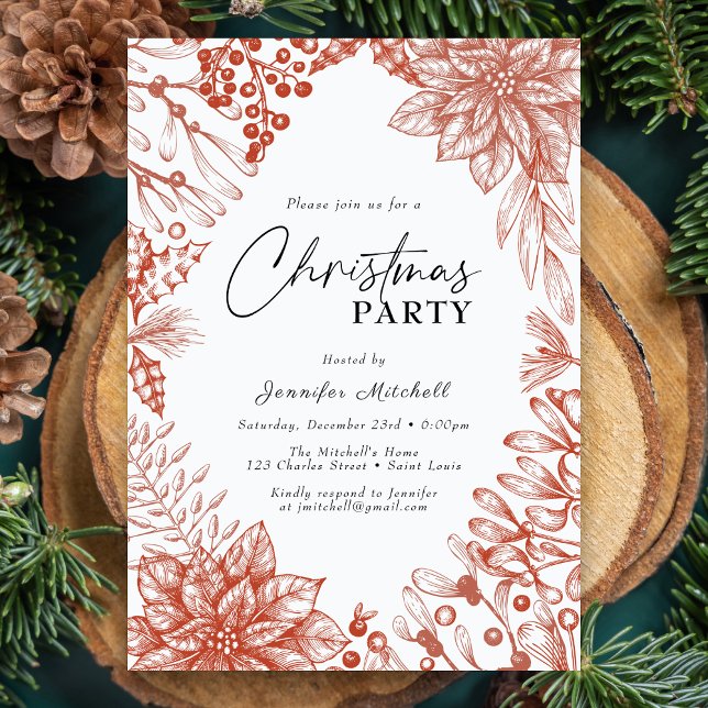 Invitation Elégante aquarelle botanique Fête de Noël Holly (Créateur téléchargé)