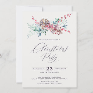 Invitation Elégante aquarelle Botaniques fête de Noël