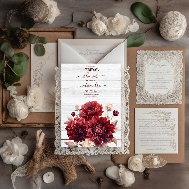 Invitation Élégante aquarelle Burgundy Dahlia (Créateur téléchargé)