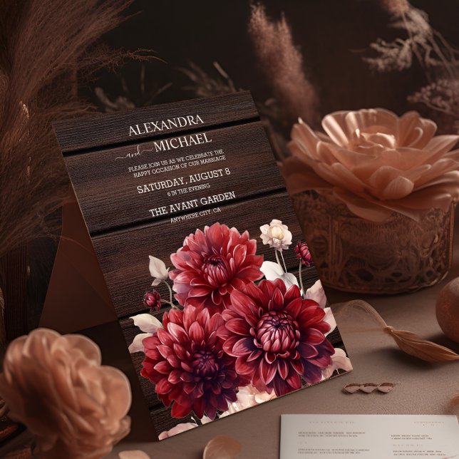 Invitation Elégante aquarelle Burgundy Dahlia Mariage (Créateur téléchargé)