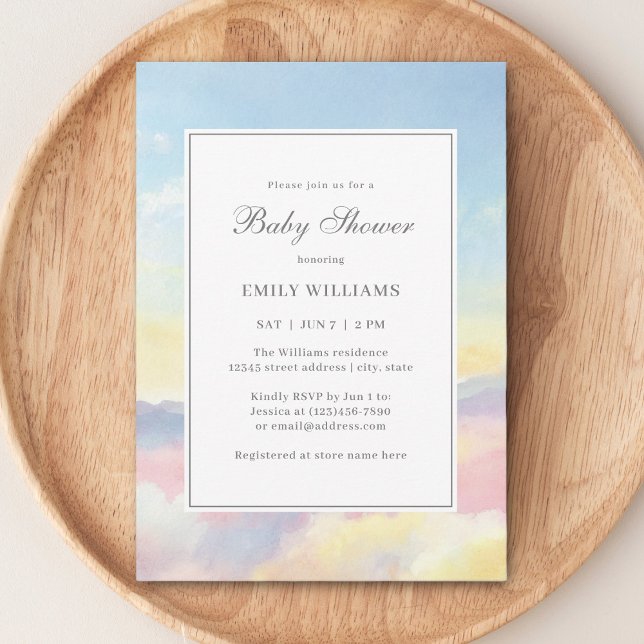 Invitation Elégante aquarelle Ciel et Baby shower nuages (Créateur téléchargé)