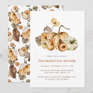 Invitation Elégante Aquarelle Citrouille Thanksgiving Dîner