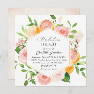 Invitation Elégante aquarelle Citrus rose Fleurs Graduation
