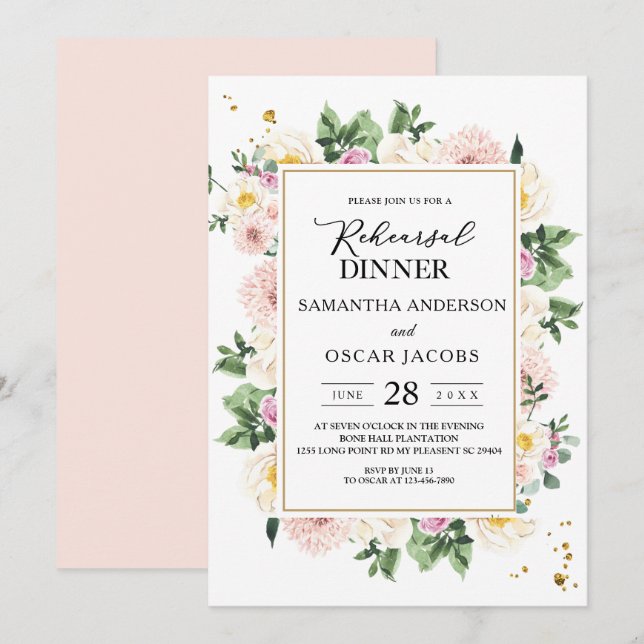 Invitation Elégante aquarelle colorée Beauté Cadre Floral (Devant / Derrière)