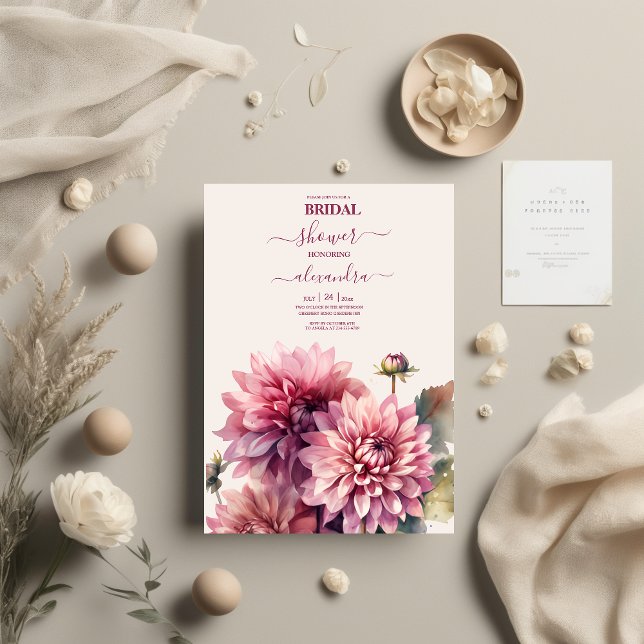 Invitation Elégante Aquarelle Corail Et Rose Dahlia Bridal (Créateur téléchargé)
