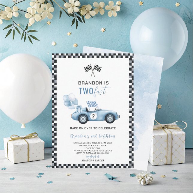 Invitation Elégante aquarelle course voiture 2e fête d'annive (Créateur téléchargé)