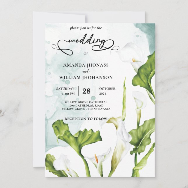 Invitation Elégante aquarelle de fleur blanche (Devant)