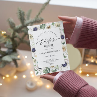 Invitation Elégante aquarelle de printemps Floral Dîner de Pâ
