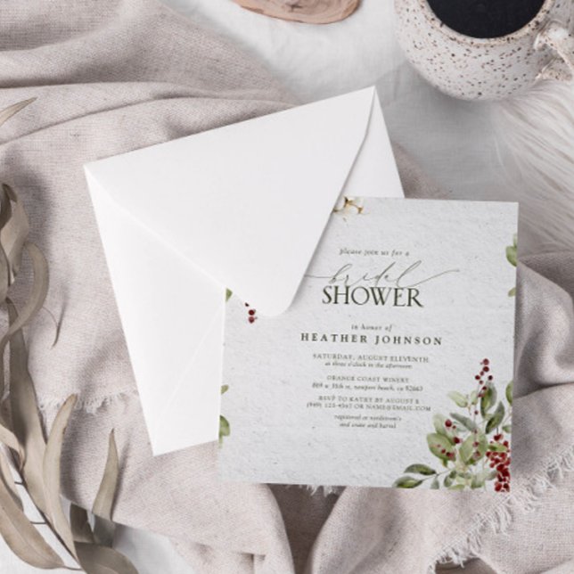 Invitation Elégante aquarelle d'hiver Fête des mariées de Ber (Join us in a winter wonderland of botanical bliss to shower the bride-to-be.)