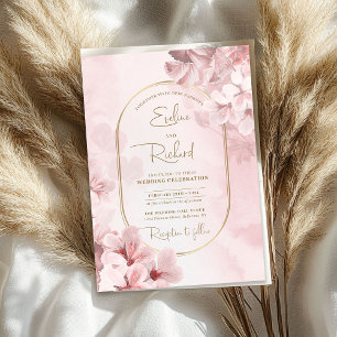 Invitation Elégante aquarelle douce rose fleurs de printemps 