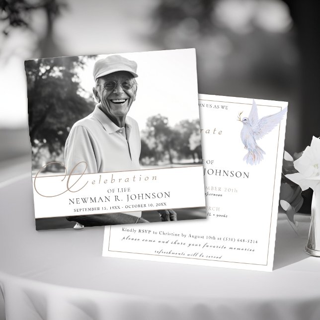 Invitation Elégante aquarelle Dove Célébration de la vie Phot (Créateur téléchargé)