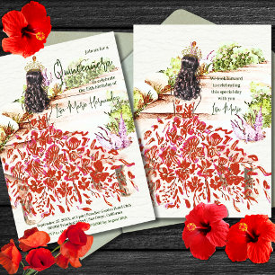 Invitation Elégante aquarelle Dreamy Robe Rouge Quinceañera
