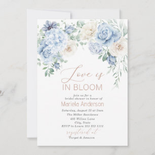 Invitation Elégante aquarelle Dusty Blue Flowers Bridal Showe
