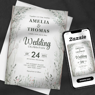 Invitation Elégante aquarelle Enchanted Forest Tree Mariage