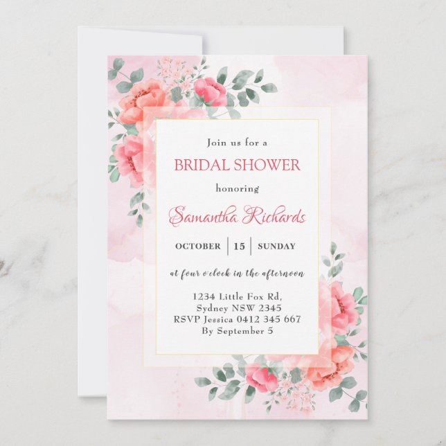 Invitation Elégante aquarelle eucalyptus fleur nuptiale douch (Devant)