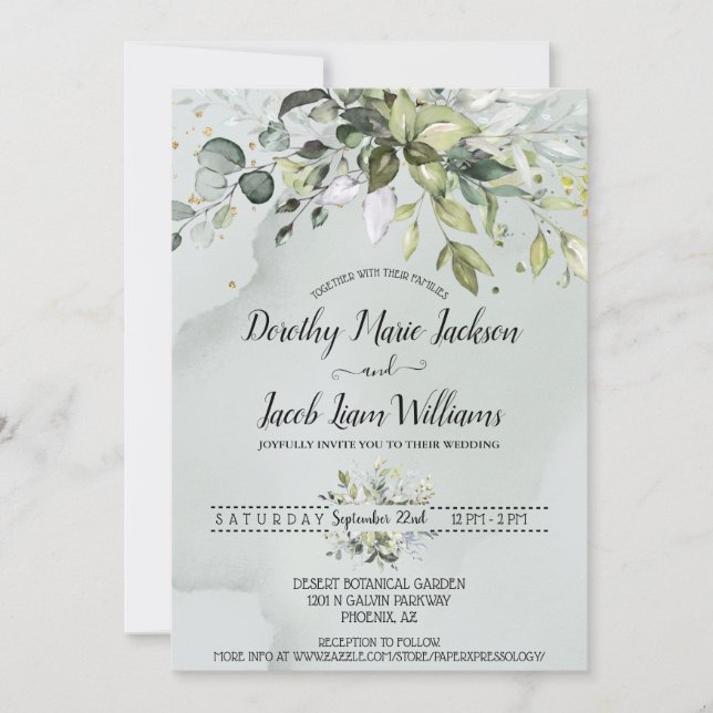 Invitation Elégante aquarelle Eucalyptus Mariage vert (Devant)