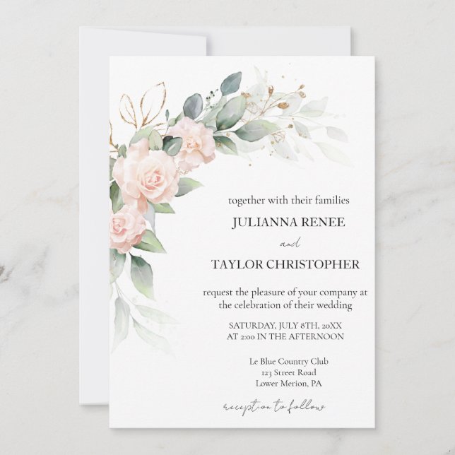 Invitation Elégante aquarelle Eucalyptus Mariage vert (Devant)