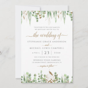 Invitation Elégante aquarelle Eucalyptus Mariage vert