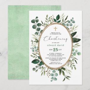 Invitation Elégante aquarelle Eucalyptus Verdure Christening