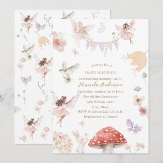 Invitation Elégante aquarelle Fairy Fleur sauvage Jardin bébé