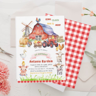 Invitation Elégante aquarelle ferme bébé 3ème anniversaire