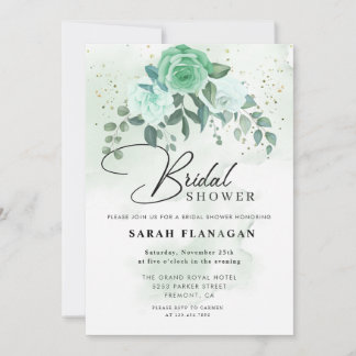 Invitation Elégante aquarelle Fête des mariées de fleurs vert