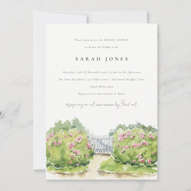 Invitation Elégante aquarelle Fête des mariées de jardin (Devant)