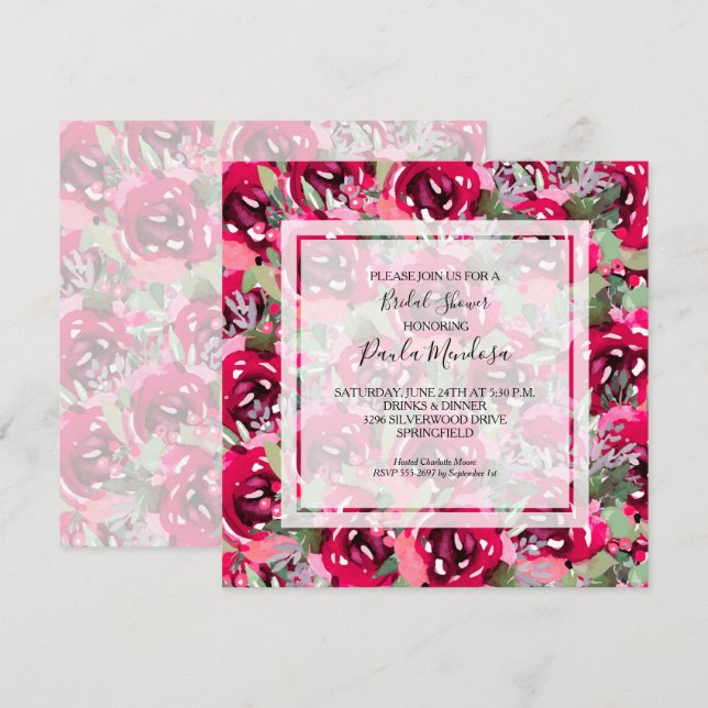 Invitation Elégante aquarelle Fête des mariées florale (Devant / Derrière)