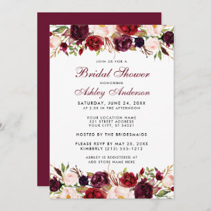 Invitation Elégante aquarelle Fête des mariées florale bordea