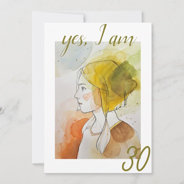 Invitation Elégante aquarelle Fière dame 30e anniversaire (Devant)