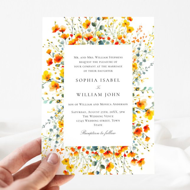 Invitation Elégante aquarelle Fleurs sauvages Mariage code QR (Créateur téléchargé)