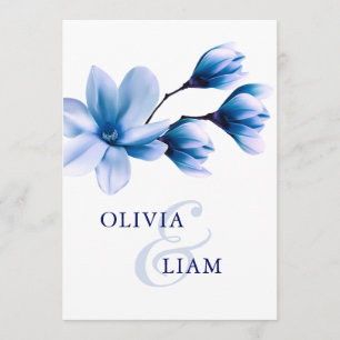 Invitation Elégante aquarelle Floral Blue Navy Mariage blanc