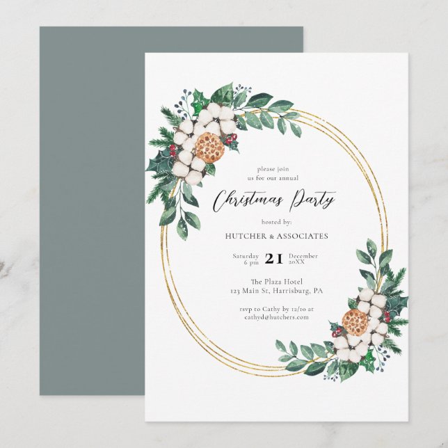 Invitation Elégante aquarelle Floral Company Fête de Noël (Devant / Derrière)