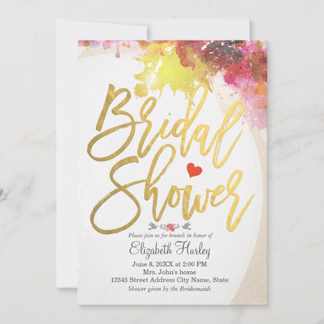 Invitation Elégante aquarelle Floral Douche nuptiale Invitati (Devant)