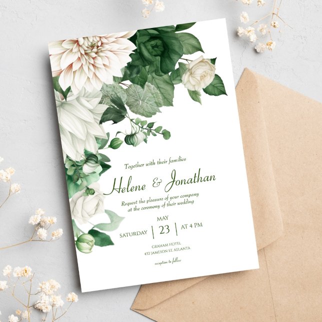Invitation Elégante aquarelle Floral Emerald Mariage vert (Créateur téléchargé)