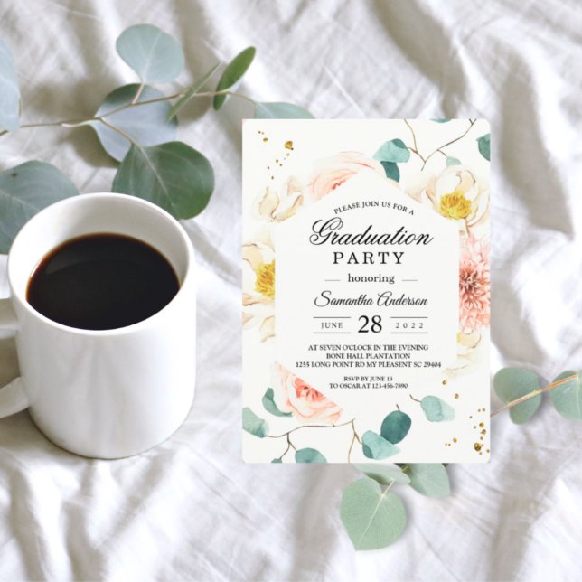 Invitation Elégante aquarelle Floral Graduation Party (Créateur téléchargé)