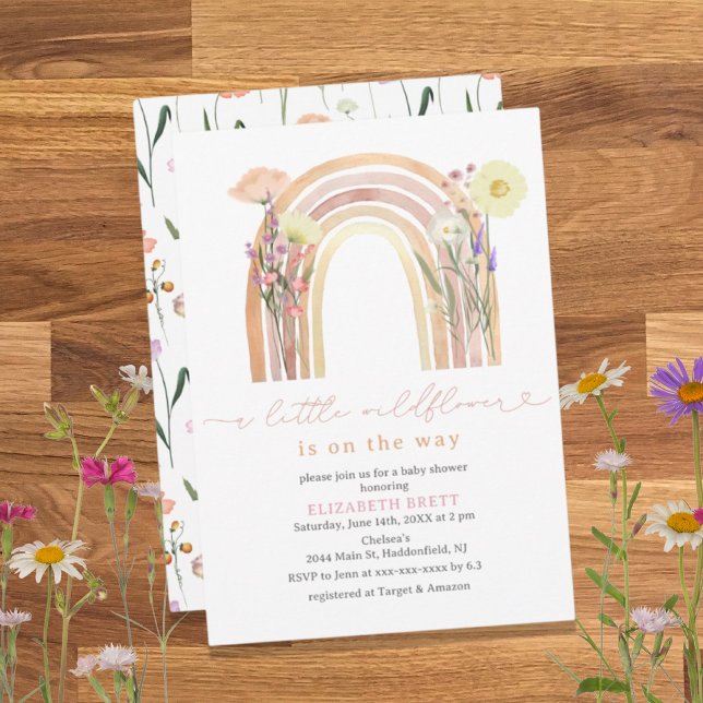 Invitation Elégante aquarelle Floral Rainbow Baby shower Invi (Créateur téléchargé)
