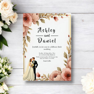 Invitation Elégante aquarelle Floral Romantique Couple Mariag