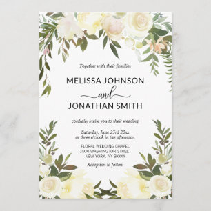 Invitation Elégante aquarelle Floral rose crème Mariage ivoir