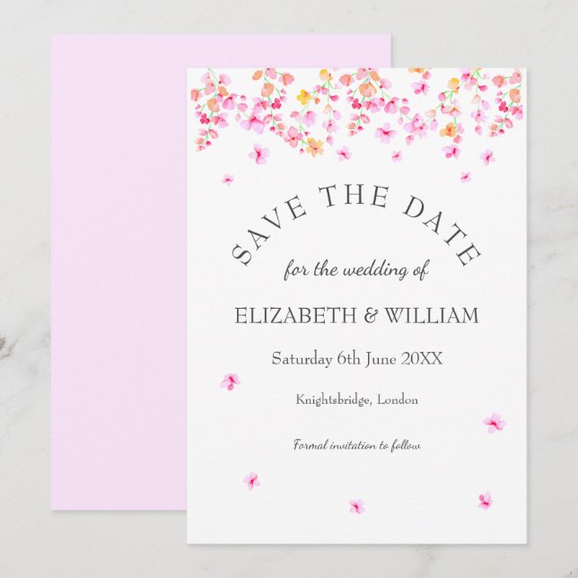 Invitation Elégante aquarelle Floral Wedding Enregistrer la d (Devant / Derrière)