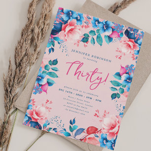 Invitation Elégante aquarelle florale 30e anniversaire Blush