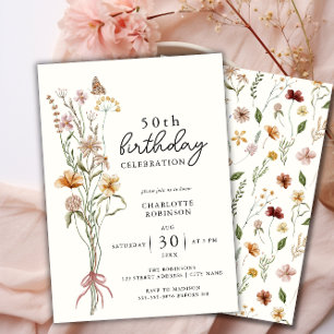 Invitation Elégante aquarelle florale 50e anniversaire