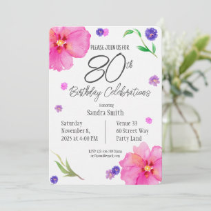 Invitation Elégante aquarelle florale 80e anniversaire Invita