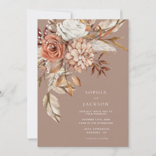 Invitation Elégante Aquarelle Florale Automne Mariage d'hiver