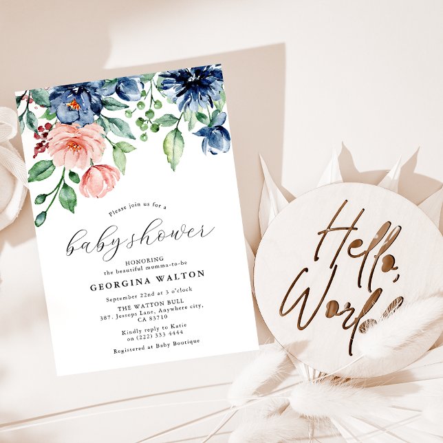 Invitation Elégante aquarelle florale, Baby shower verdoyant (Créateur téléchargé)
