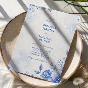 Invitation Élégante Aquarelle Florale Bleue